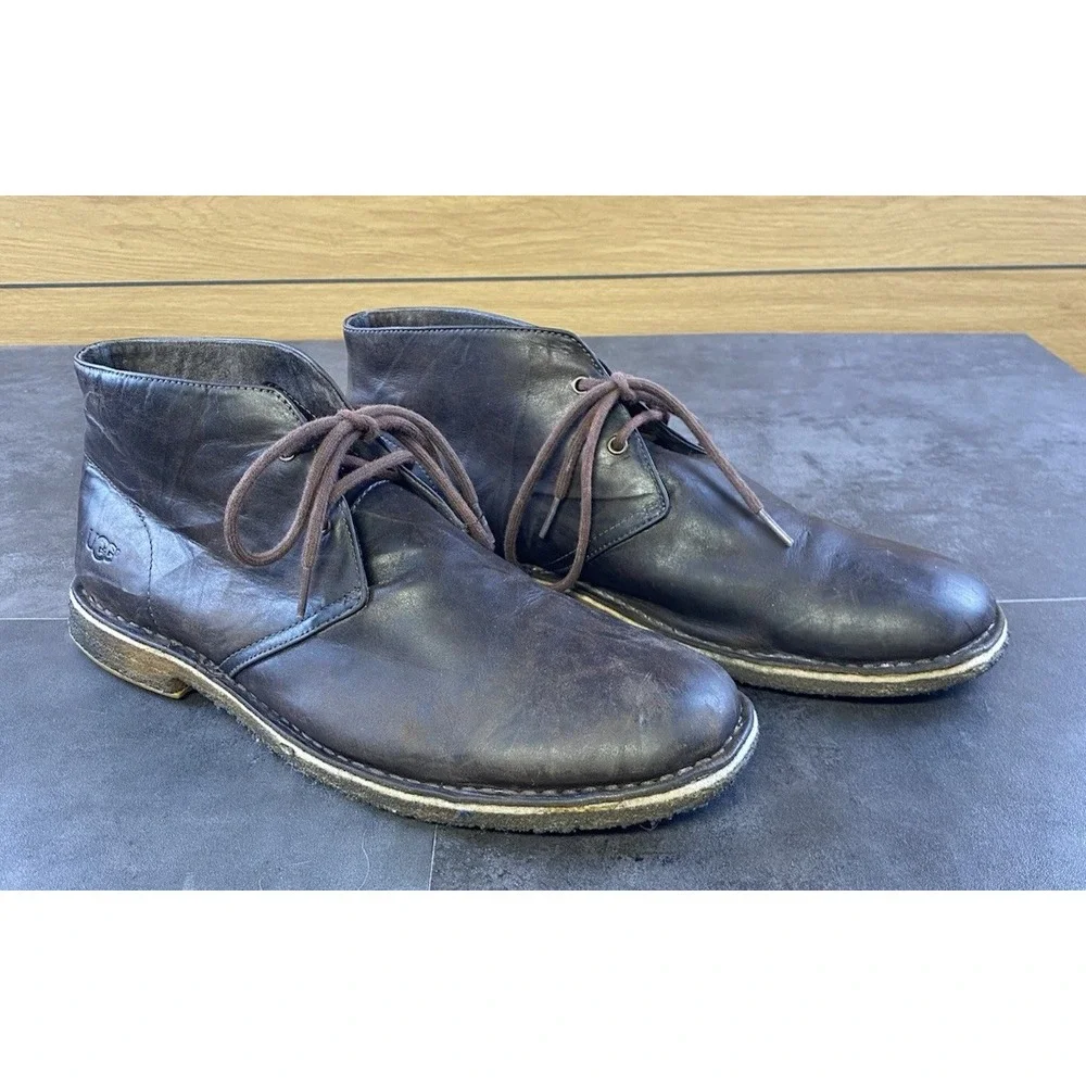 UGG Men's Leighton Chukka Lace Up Brown Leather Boot Size 13